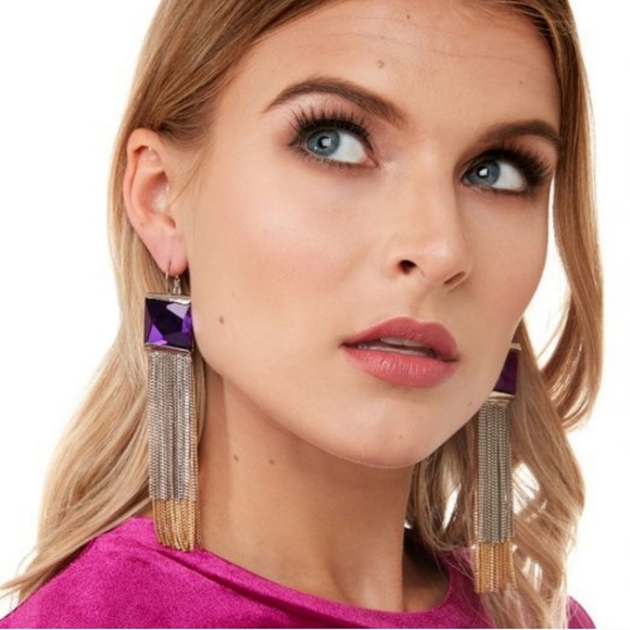 Purple earrings with chains - Picture 1 of 1